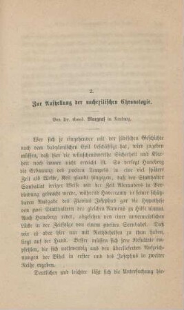 567-583 Zur Aufhellung der nachexilischen Chronologie