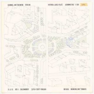 Platzbebauung mit Wohnungen, Gewerbe und sozialen Einrichtungen am Viktoria-Luise-Platz, Berlin-Schöneberg Schinkelwettbewerb 1980: Axonometrie