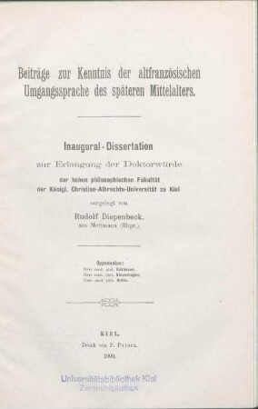 Beiträge zur Kenntnis der altfranzösischen Umgangssprache des späteren Mittelalters