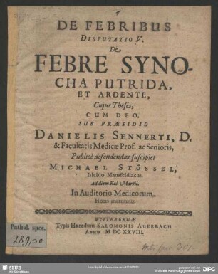 5: De Febre Synocha Putrida, Et Ardente