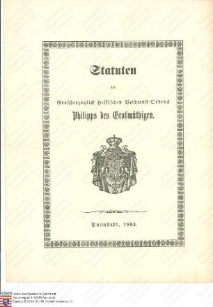 Statuten des Hessischen Verdienst-Ordens Philipps des Großmütigen
