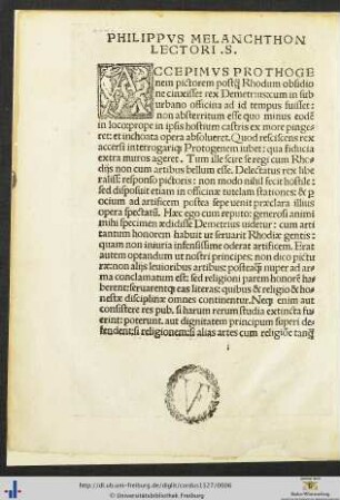PHILIPPUS MELANCHTHON LECTORI SALUTEM