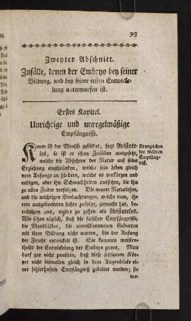 93-108, Erstes Kapitel. Unrichtige und unregelmäßige Empfängnisse.