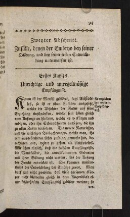 93-108, Erstes Kapitel. Unrichtige und unregelmäßige Empfängnisse.