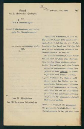 Wiederbesetzung des Lehramts für Pharmakognosie
