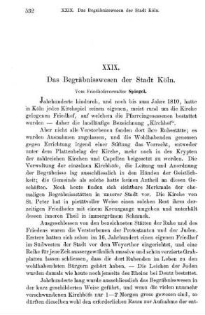XXIX. Das Begräbnisswesen der Stadt Köln.