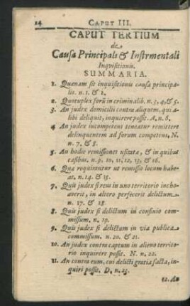 Caput Tertium. De Causa Principiali & Instrumentali Inquisitionis.