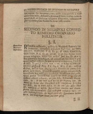 Sectio Specialis de Secundo in Megapoli Consueto Remedio Ordinario Nullitatis.