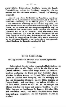 Erste Abtheilung. Die Kegelschnitte als Resultate einer zusammengesetzten Bewegung.