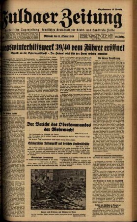 Ausgabe vom Mittwoch, den 11. Oktober 1939.