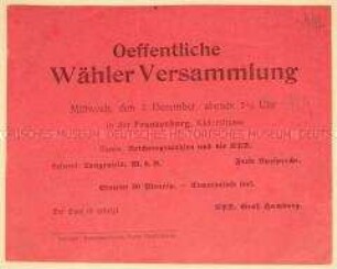 Einladung der Kommunistischen Partei Deutschlands Groß-Hamburg zur öffentlichen Wählerversammlung zum Thema "Reichstagswahlen und die KPD"