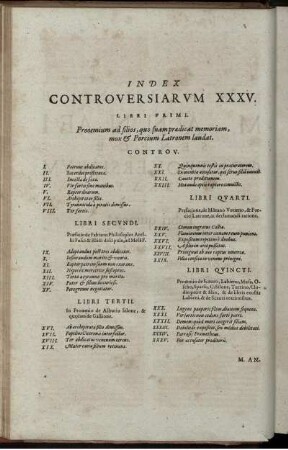 Index Controversiarum XXXV. Libri Primi - Libri Quincti