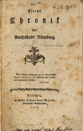 Kleine Chronik der Reichsstadt Nürnberg
