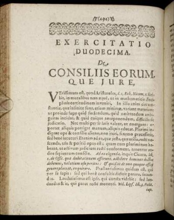 Exercitatio Duodecima. De Consiliis Eorum Que Jure.