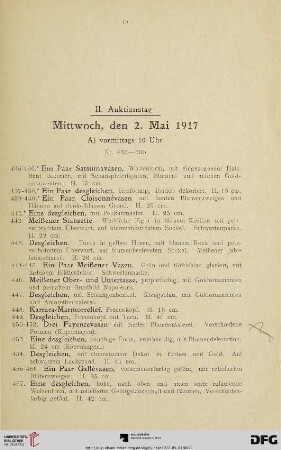 II. Auktionstag: Mittwoch, den 2. Mai 1917 (Nr. 435-840)