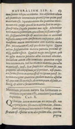 Materiam primam natura sua formarum omnium expertem esse ... Cap. X.