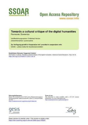 Towards a cultural critique of the digital humanities