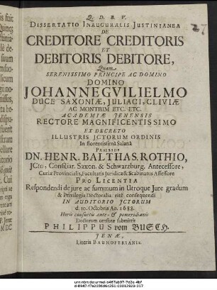 Dissertatio Inauguralis Iustinianea De Creditore Creditoris Et Debitoris Debitore