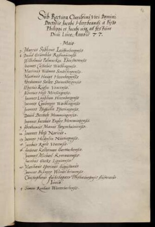 Sommerhalbjahr 1577. Rektorat Jakob Heerbrand