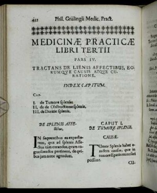 Pars IV. Tractans De Lienis Affectibus, Eorumque Causis Atque Curatione.