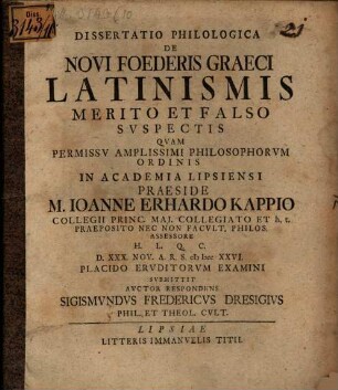 Diss. philol. de Novi Foederis Graeci Latinismis merito et falso suspectis