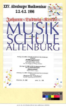 Originaltitel: XXV. Altenburger Musikseminar 2.2.-6.2.1996 Johann-Ludwig-Krebs-Musikschule Altenburg