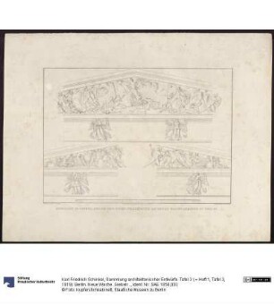 Sammlung architektonischer Entwürfe. Tafel 3 ( = Heft 1, Tafel 3, 1819): Berlin. Neue Wache. Giebelrelief und Details