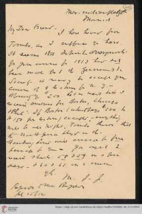 Briefe von Morris Jastrow an Carl Bezold: Karte von Morris Jastrow an Carl Bezold