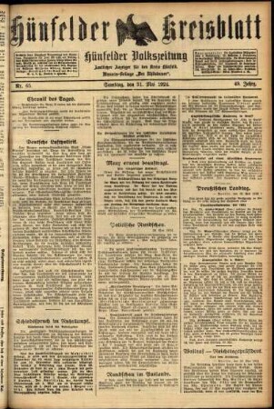 Ausgabe vom Samstag, den 31. Mai 1924.