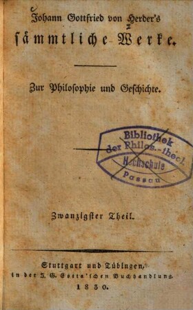 Johann Gottfried von Herders sämmtliche Werke : zur Philosophie und Geschichte, 20. Erinnerungen aus dem Leben Joh. Gottfrieds von Herder, 1. Theil