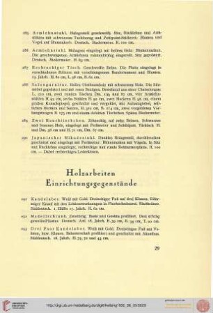 Holzarbeiten, Einrichtungsgegenstände (Nr. 291-317)
