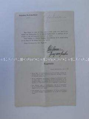 Tagesbefehl des Kaiserlichen Kraftfahr-Korps mit Mitgliederverzeichnis und handschriftlichen Einträgen von Wilhelm Endemann - Personenkonvolut