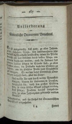 Aufforderung an sämtliche Oeconomen Preußens.