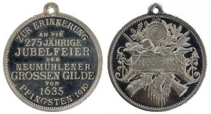 Neumühlen bei Kiel: Tragbare Schützenmedaille auf das 275 jährige Bestehen der Großen Gilde von 1635