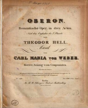 Oberon : romantische Oper in drey Acten