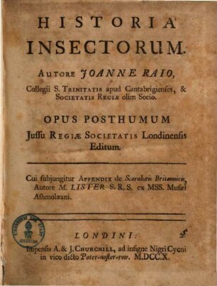 Historia insectorum : opus posthumum