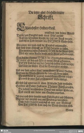Die letzte aber Höchstbetrübte Schrifft