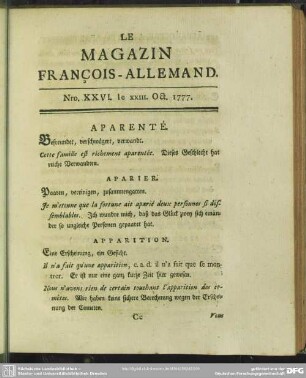 Nro. XXVI. le XXIII. Oct. 1777
