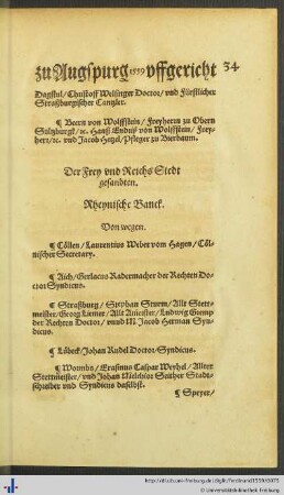 Der Frey und Reichs Stedt gesandten.