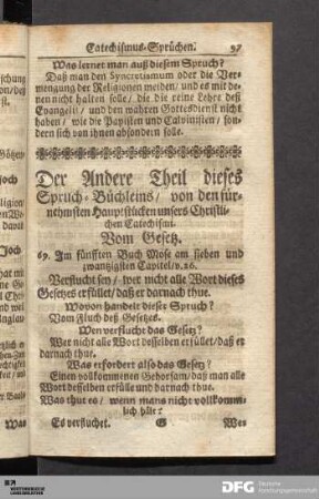 Der Andere Theil dieses Spruch-Büchleins / von den fürnehmsten Hauptstücken unsers Christlichen Catechismi