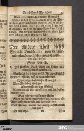 Der Andere Theil dieses Spruch-Büchleins / von den fürnehmsten Hauptstücken unsers Christlichen Catechismi