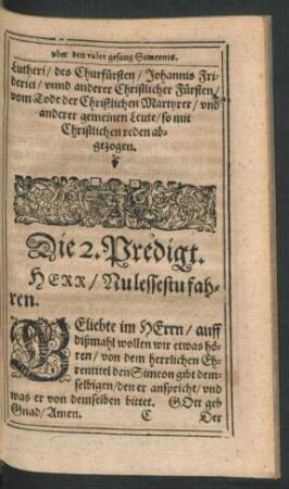 Die 2. Predigt. Herr/ Nulessestu fahren.