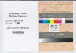 Entnazifizierung Margarete Blumenkamp, geb. 03.10.1902 (Postassistentin)