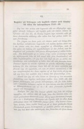 VI. Register på biskopars och kapitels räntor (och tionde) vid tiden för indragningen 1540-46:
