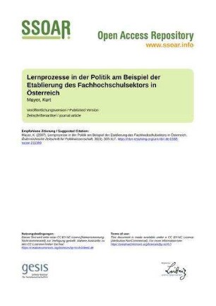 Lernprozesse in der Politik am Beispiel der Etablierung des Fachhochschulsektors in Österreich