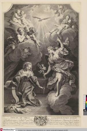 ANNUIT, ET VIRGO CONCEPTUM NUMEN ADORAT.