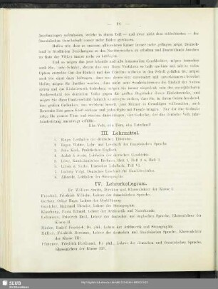 IV. Lehrerkollegium