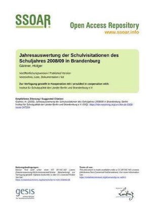 Jahresauswertung der Schulvisitationen des Schuljahres 2008/09 in Brandenburg