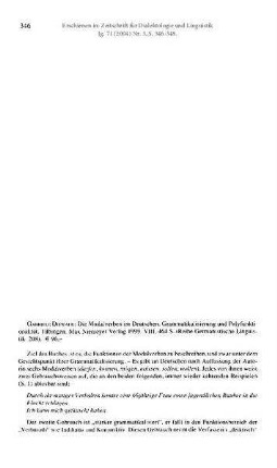 Gabriele Diewald: DIe Modalverben im Deutschen. Grammatikalisierung und Polyfunktionalität. Tübingen: Max Niemeyer Verlag 1999. VIII, 464 S. (Reihe Germanistische Linguistik. 208). € 96,- [Rezension]
