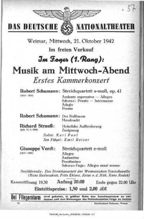 Musik am Mittwoch-Abend Erstes Kammerkonzert